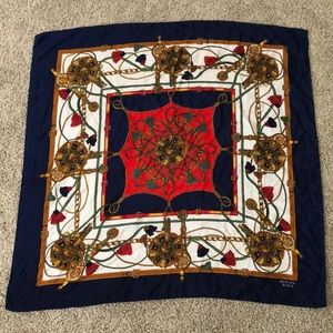 Hermes Silk Lion Scarf. Blue and Red. Minor wear  Extremely nice.